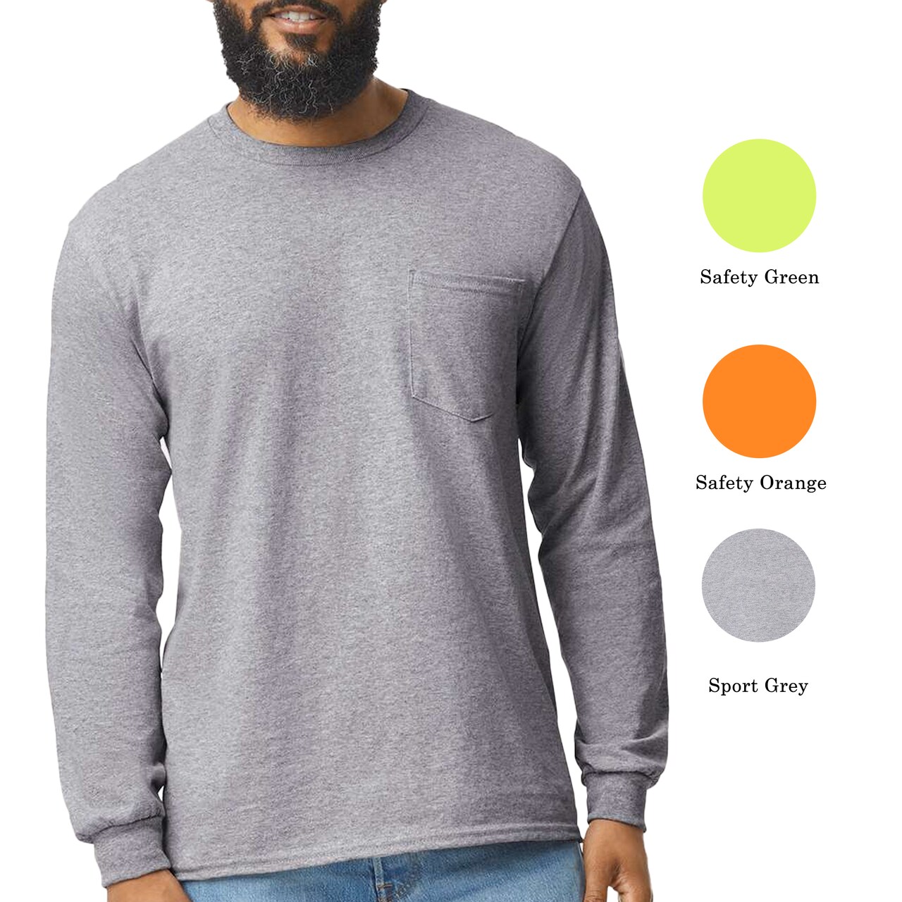 Gildan Ultra Cotton Long Sleeve Pocket T-Shirt, Durable Adult Pullover